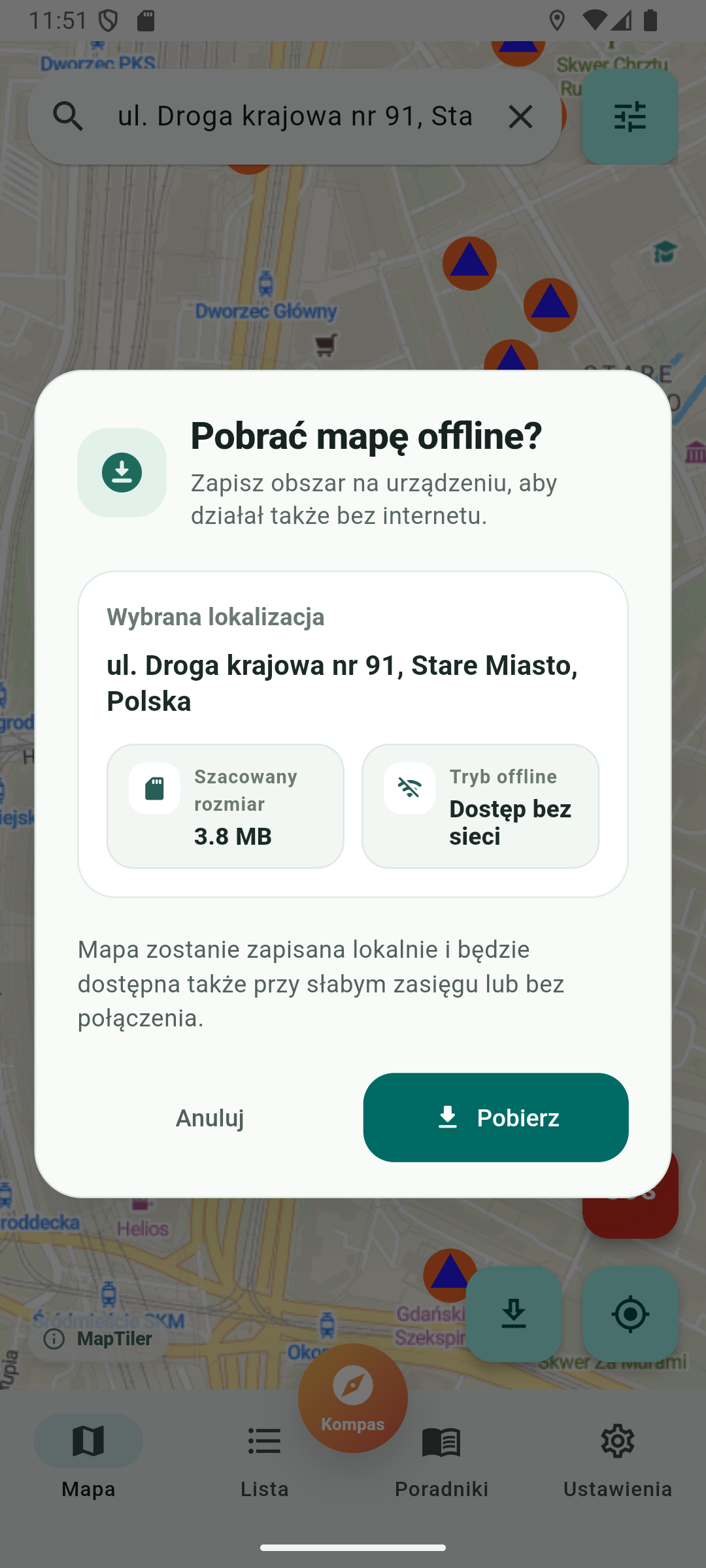 Mapa schronów offline w aplikacji Gdzie Schron - gdzie się ukryć bez dostępu do internetu